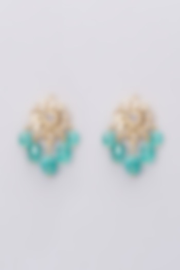 Gold Plated Green Onyx Stud Earrings by Kiara