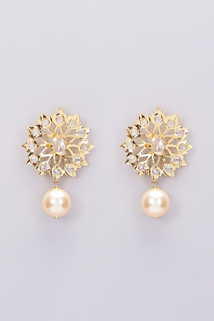 Gold Plated Stud Earrings With Pearls by Kiara