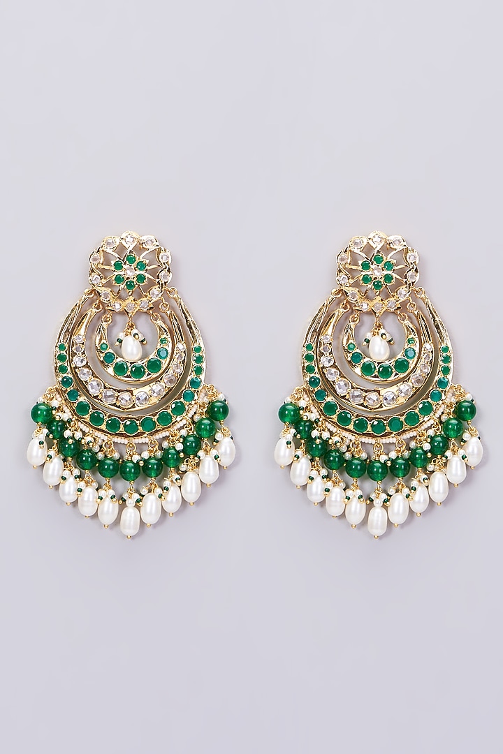 Gold Plated Chandbali Earrings With Green Onyx by Kiara at Pernia's Pop Up Shop