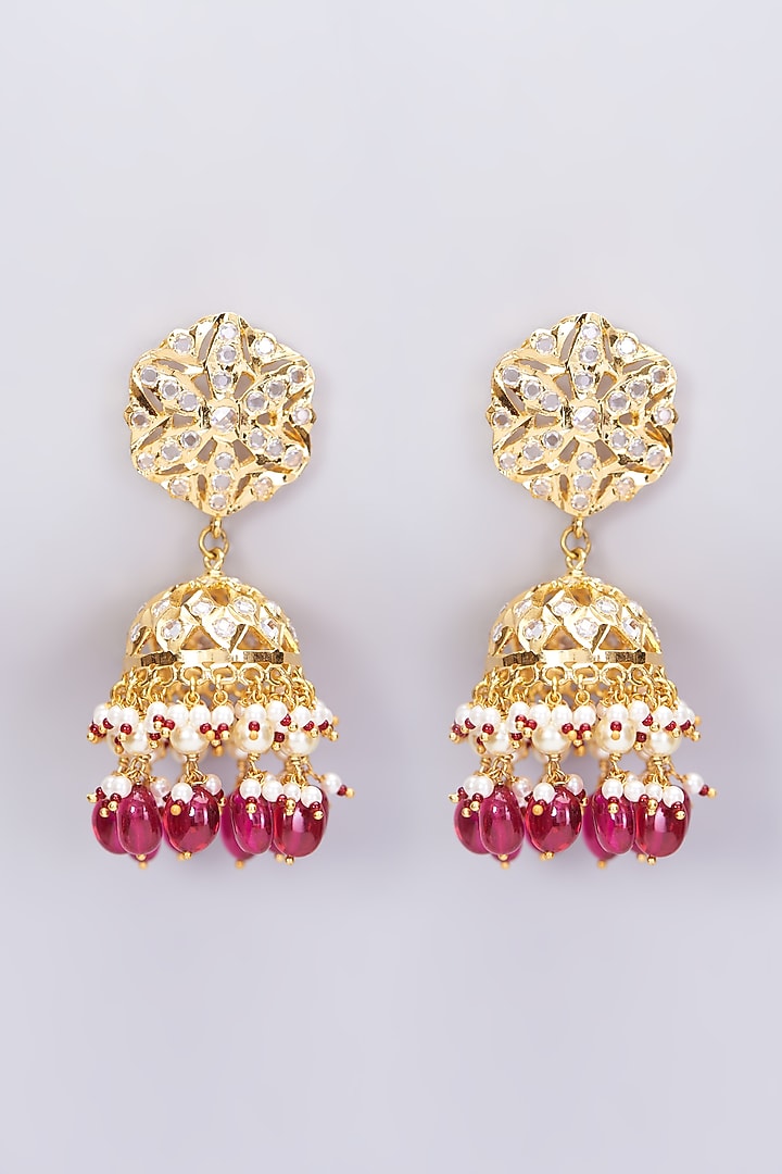 Gold Plated Jhumkas With Kundan Polki by Kiara at Pernia's Pop Up Shop