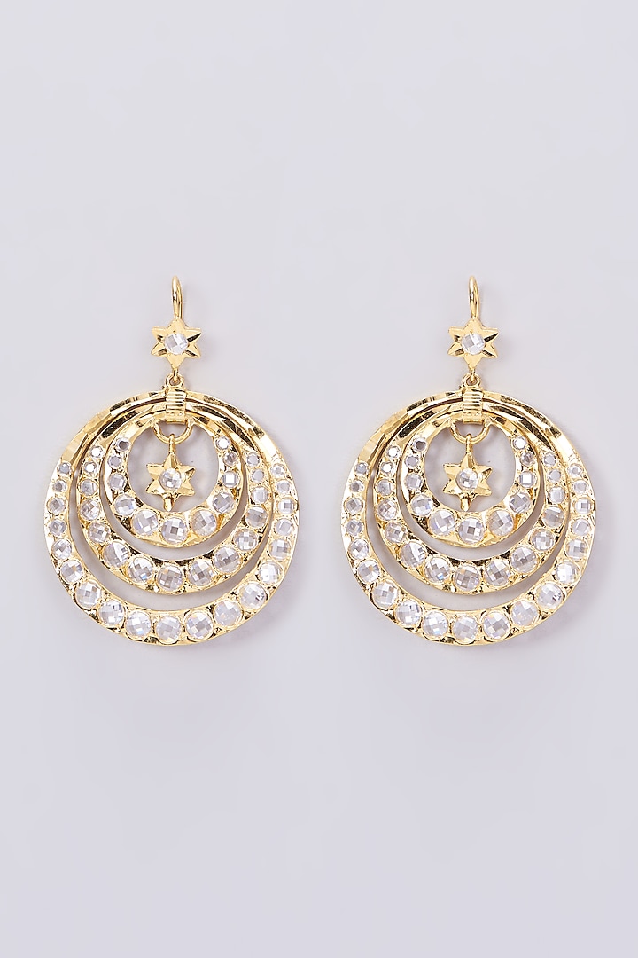 Gold Plated Kundan Polki Chandbali Earrings by Kiara