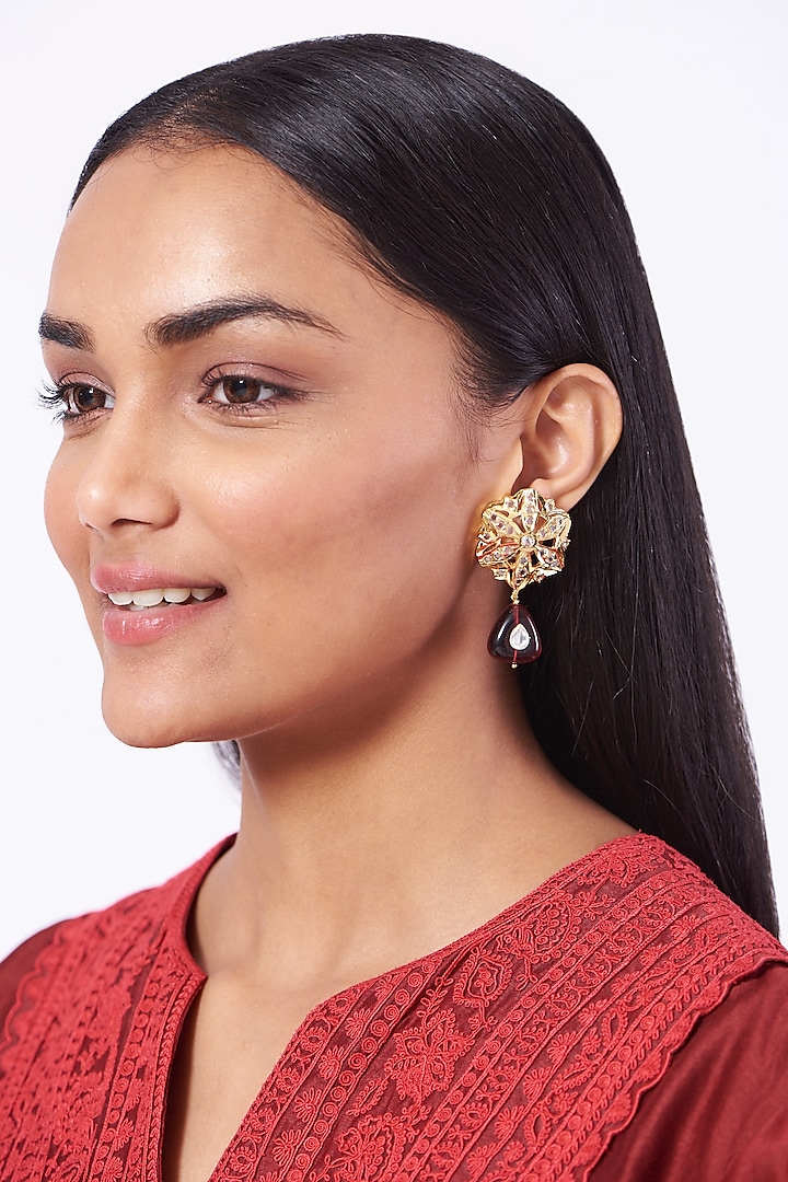 Gold Plated Stud Earrings With A Pearl by Kiara