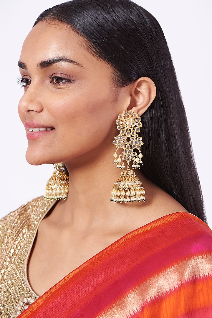Gold Plated Pearl Jhumka Earrings by Kiara