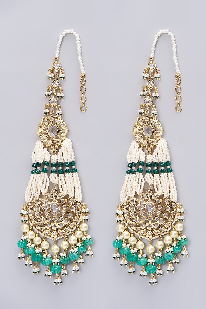 Gold Plated Pearl Chandbali Earrings by Kiara at Pernia's Pop Up Shop
