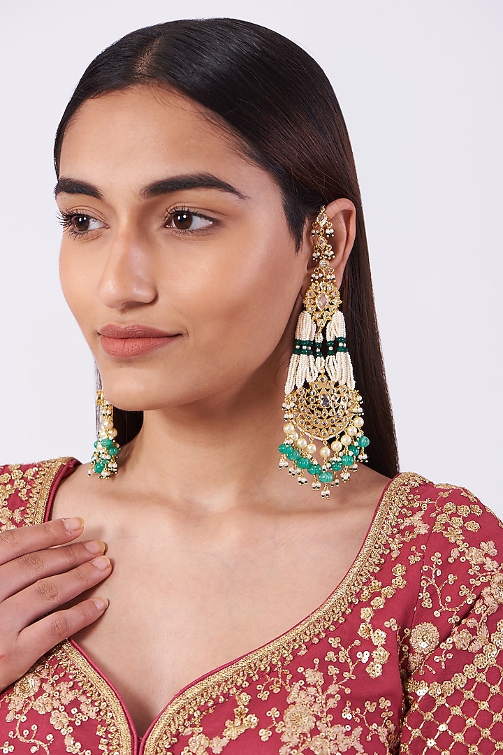 Gold Plated Pearl Chandbali Earrings by Kiara at Pernia's Pop Up Shop