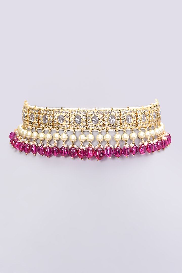 Gold Plated Kundan Polki & Pearl Choker Necklace by Kiara at Pernia's Pop Up Shop