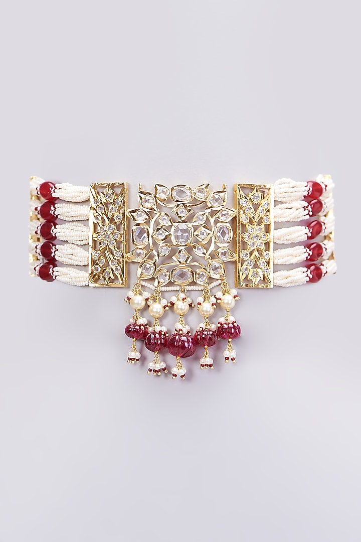 Gold Plated Choker Necklace With Red Onyx by Kiara at Pernia's Pop Up Shop