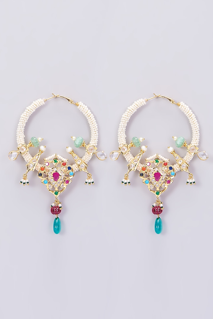 Gold Plated Chandbali Earrings With Multi-Colored Stones by Kiara at Pernia's Pop Up Shop