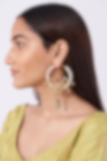 Gold Plated Chandbali Earrings With Multi-Colored Stones by Kiara