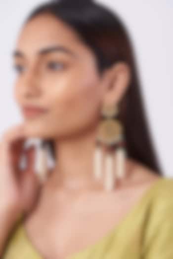 Gold Plated Pearl & Kundan Polki Dangler Earrings by Kiara
