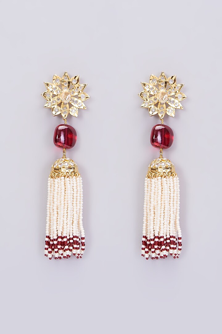 Gold Plated Dangler Earrings With Red Onyx by Kiara at Pernia's Pop Up Shop