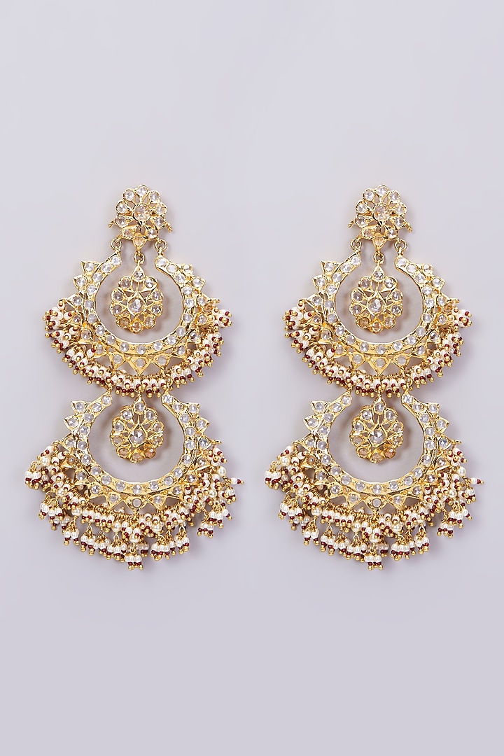 Gold Plated Chandbali Earrings With Red Onyx by Kiara at Pernia's Pop Up Shop