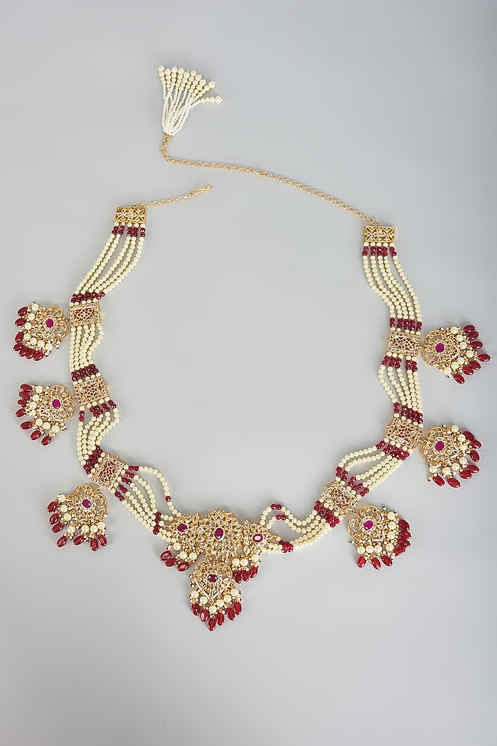 Gold Plated Kundan Polki & Red Onyx Beaded Waistbelt by Kiara at Pernia's Pop Up Shop