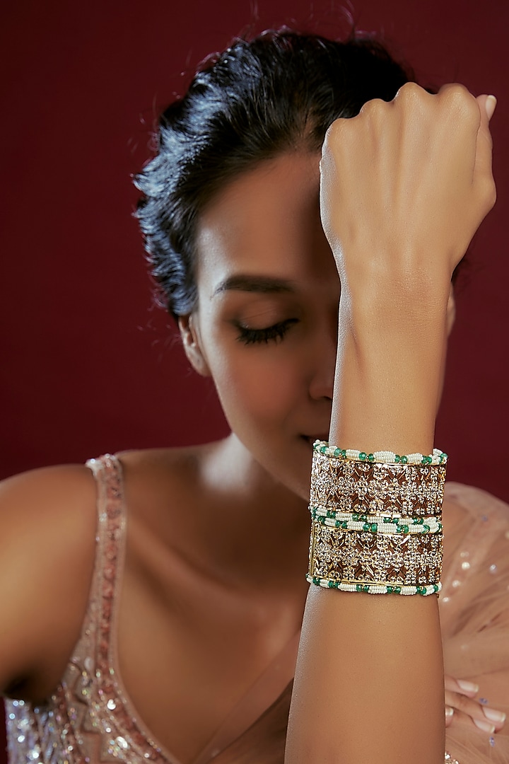 Gold Plated Kundan Polki Bangles (Set Of 2) by Kiara at Pernia's Pop Up Shop