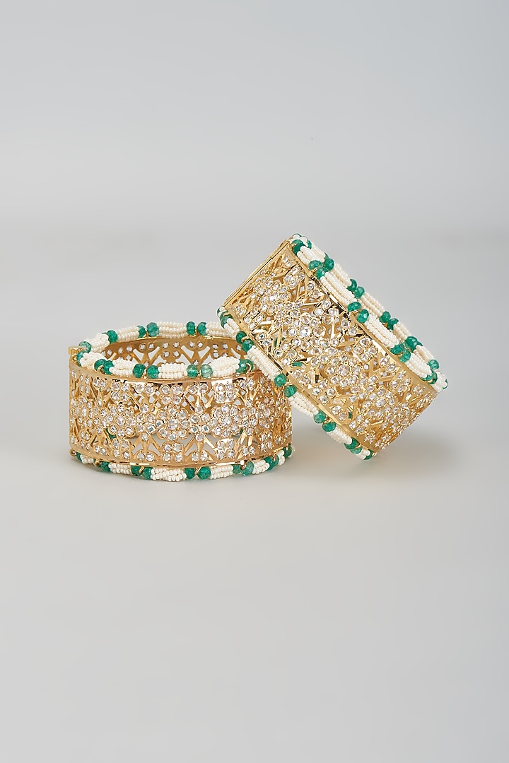 Gold Plated Kundan Polki Bangles (Set Of 2) by Kiara at Pernia's Pop Up Shop