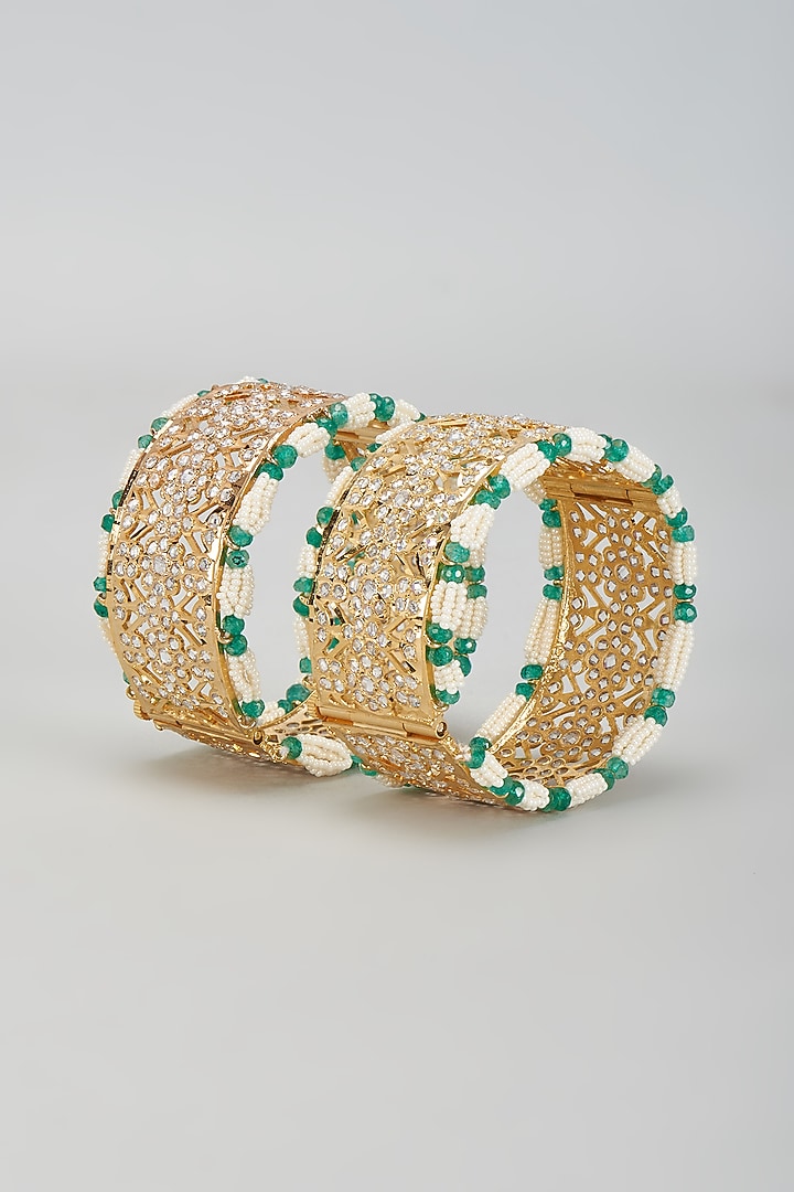 Gold Plated Kundan Polki Bangles (Set Of 2) by Kiara at Pernia's Pop Up Shop