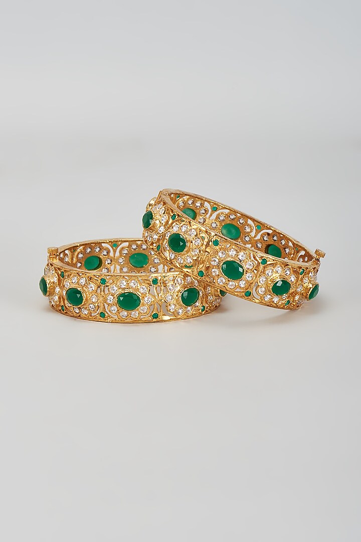 Gold Plated Kundan Polki Bangles (Set Of 2) by Kiara at Pernia's Pop Up Shop