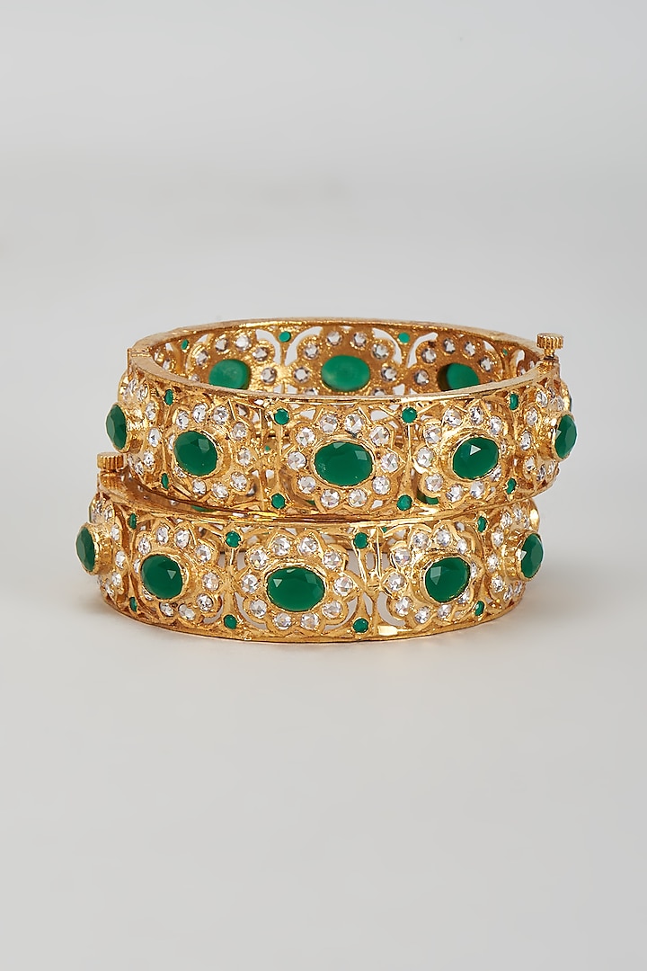 Gold Plated Kundan Polki Bangles (Set Of 2) by Kiara at Pernia's Pop Up Shop