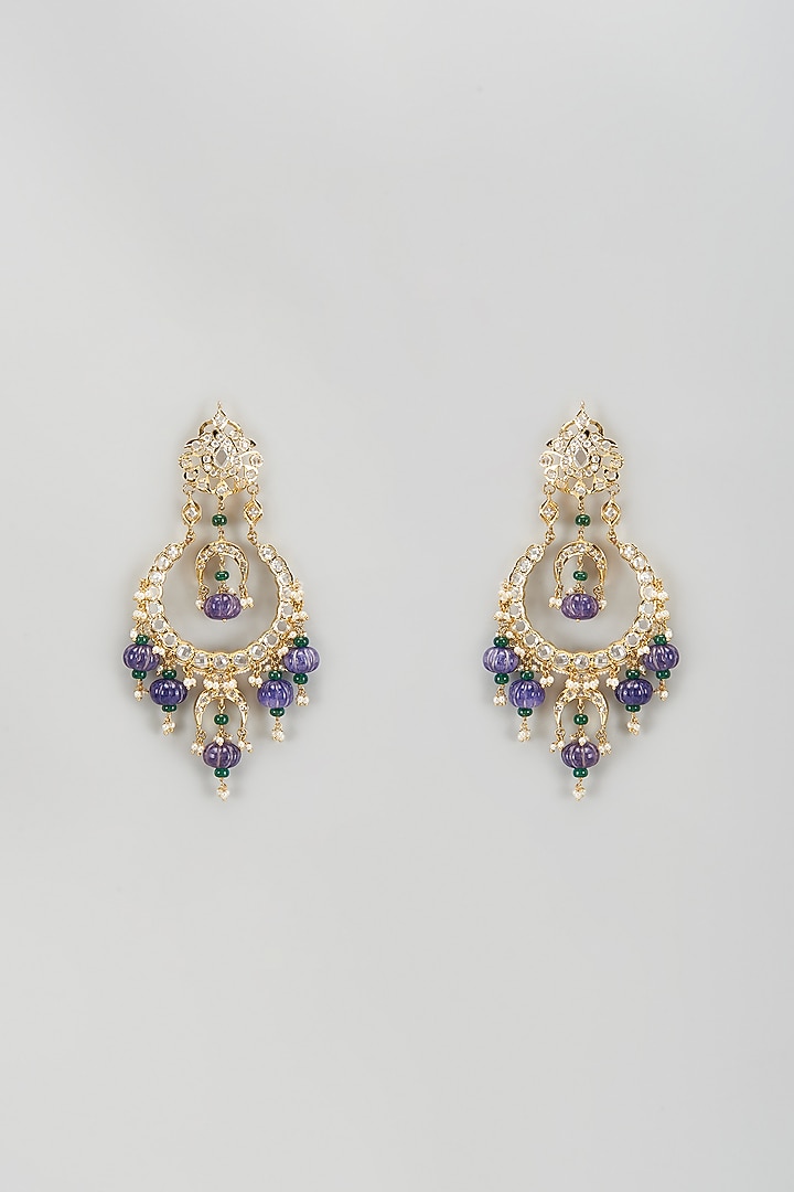 Gold Plated Kundan Polki & Purple Onyx Chandbali Earrings by Kiara at Pernia's Pop Up Shop