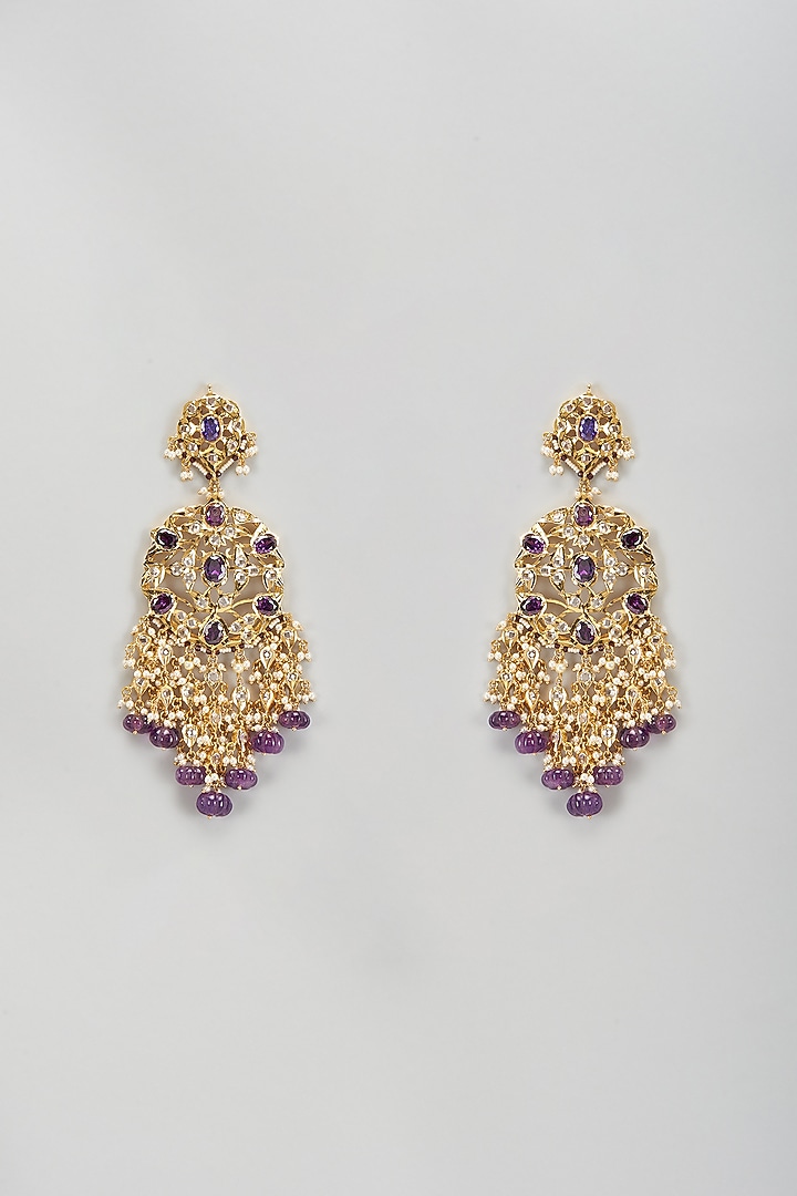 Gold Plated Kundan Polki & Purple Onyx Chandbali Earrings by Kiara at Pernia's Pop Up Shop