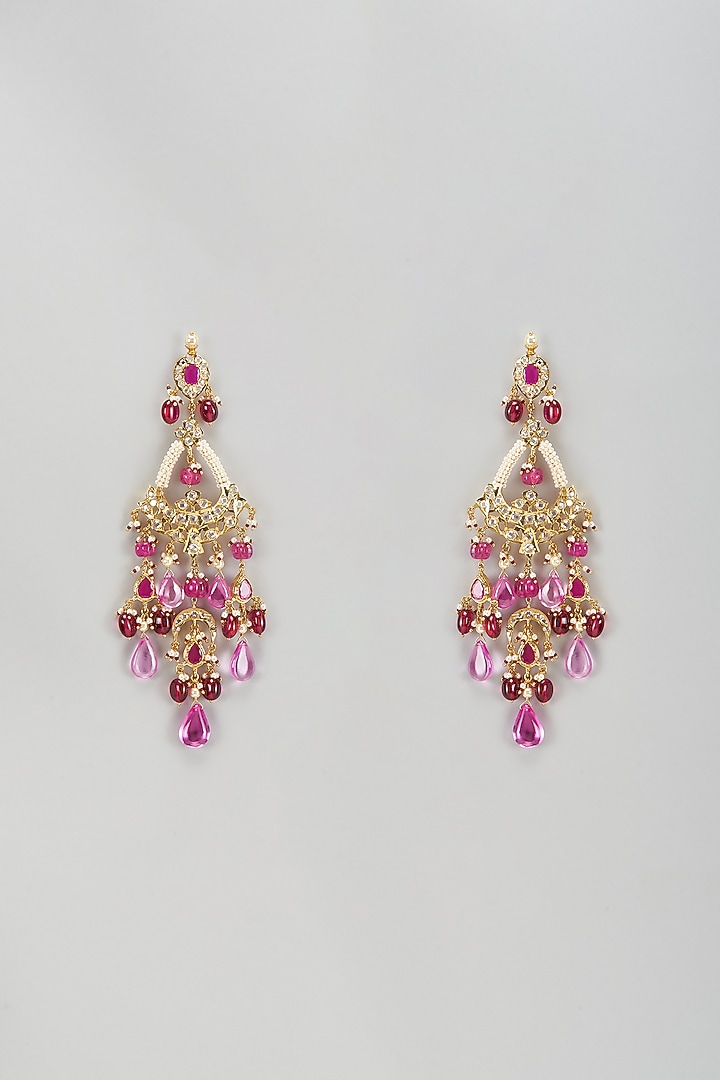 Gold Plated Kundan Polki & Red Onyx Chandbali Earrings by Kiara at Pernia's Pop Up Shop