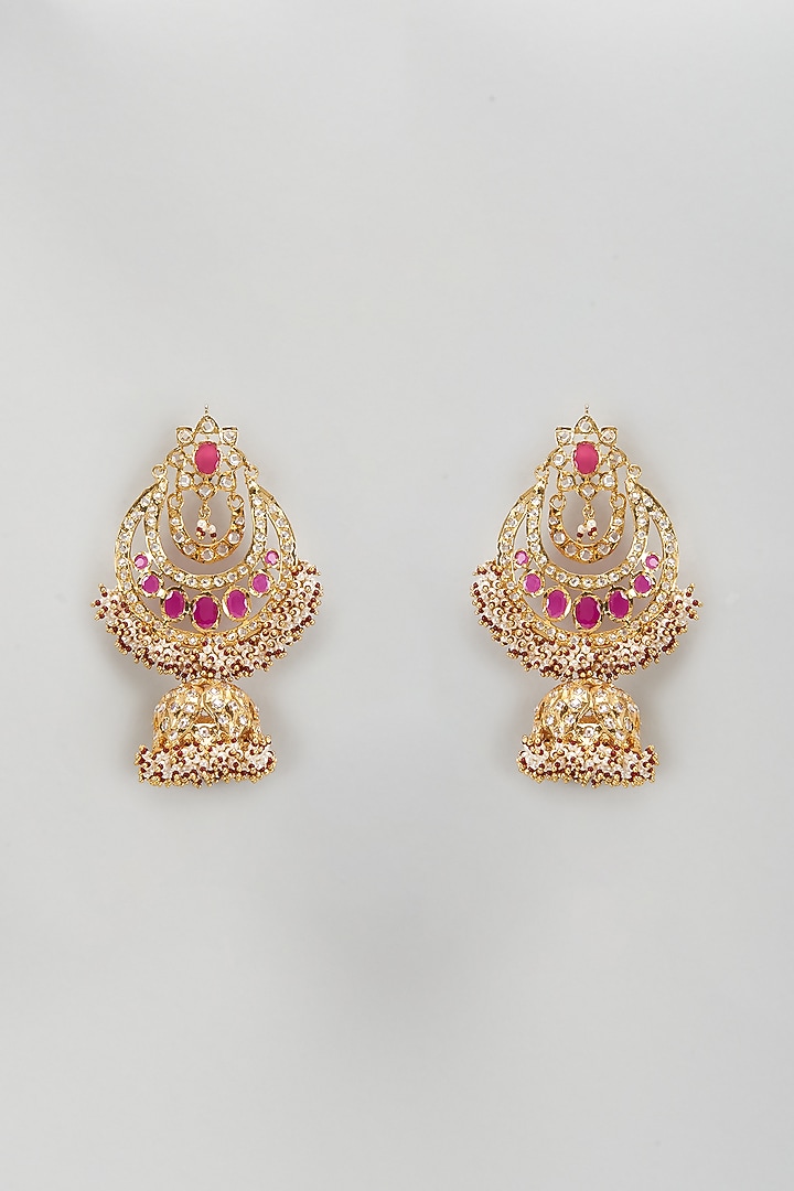 Gold Plated Kundan Polki & Red Onyx Chandbali Earrings by Kiara at Pernia's Pop Up Shop