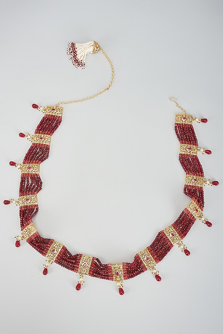 Gold Plated Kundan Polki & Red Beaded Waistbelt by Kiara at Pernia's Pop Up Shop