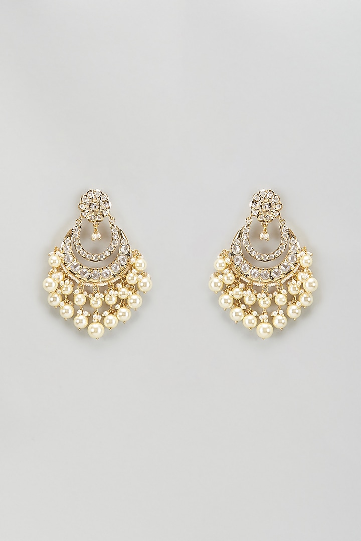 Gold Plated Kundan Polki & Pearl Chandbali Earrings by Kiara at Pernia's Pop Up Shop