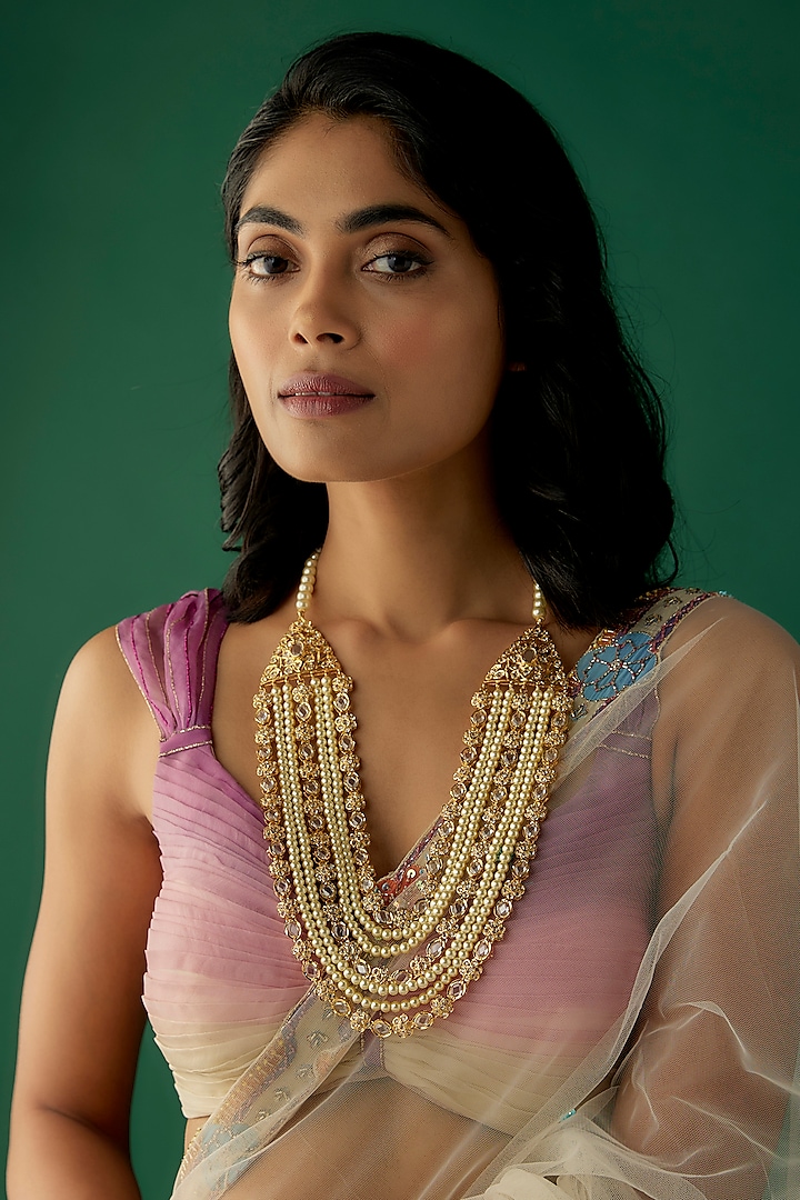 Gold Plated Kundan Polki & Pearl Necklace by Kiara at Pernia's Pop Up Shop