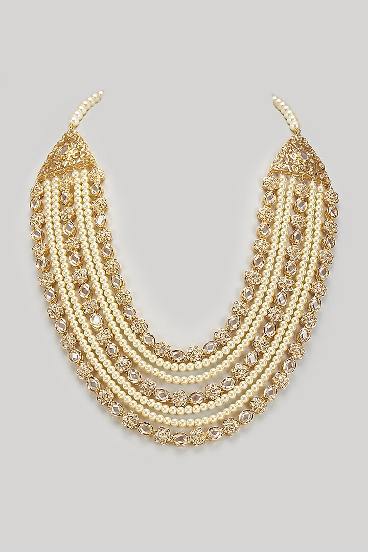 Gold Plated Kundan Polki & Pearl Necklace by Kiara at Pernia's Pop Up Shop