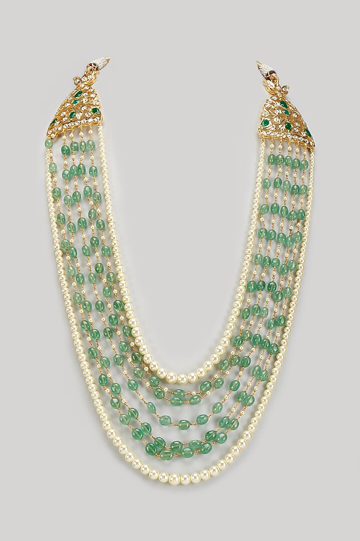 Gold Plated Kundan Polki & Green Beaded Long Necklace by Kiara at Pernia's Pop Up Shop