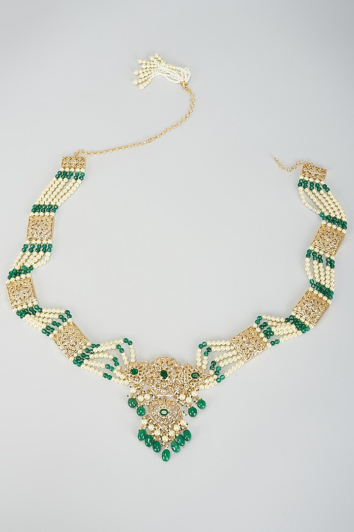 Gold Plated Kundan Polki & Green Onyx Waistbelt by Kiara at Pernia's Pop Up Shop