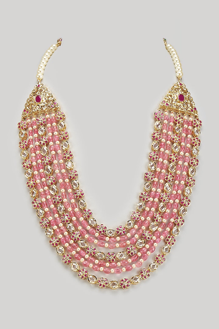 Gold Plated Kundan Polki & Pink Onyx Long Necklace by Kiara at Pernia's Pop Up Shop