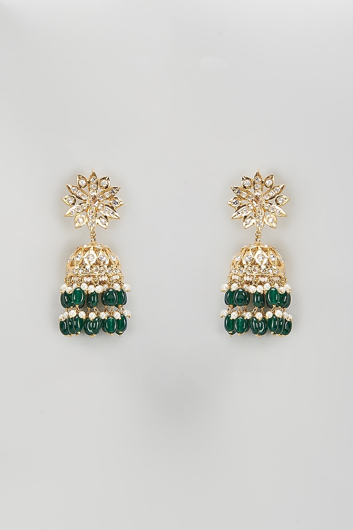 Gold Plated Kundan Polki & Green Onyx Jhumka Earrings by Kiara at Pernia's Pop Up Shop