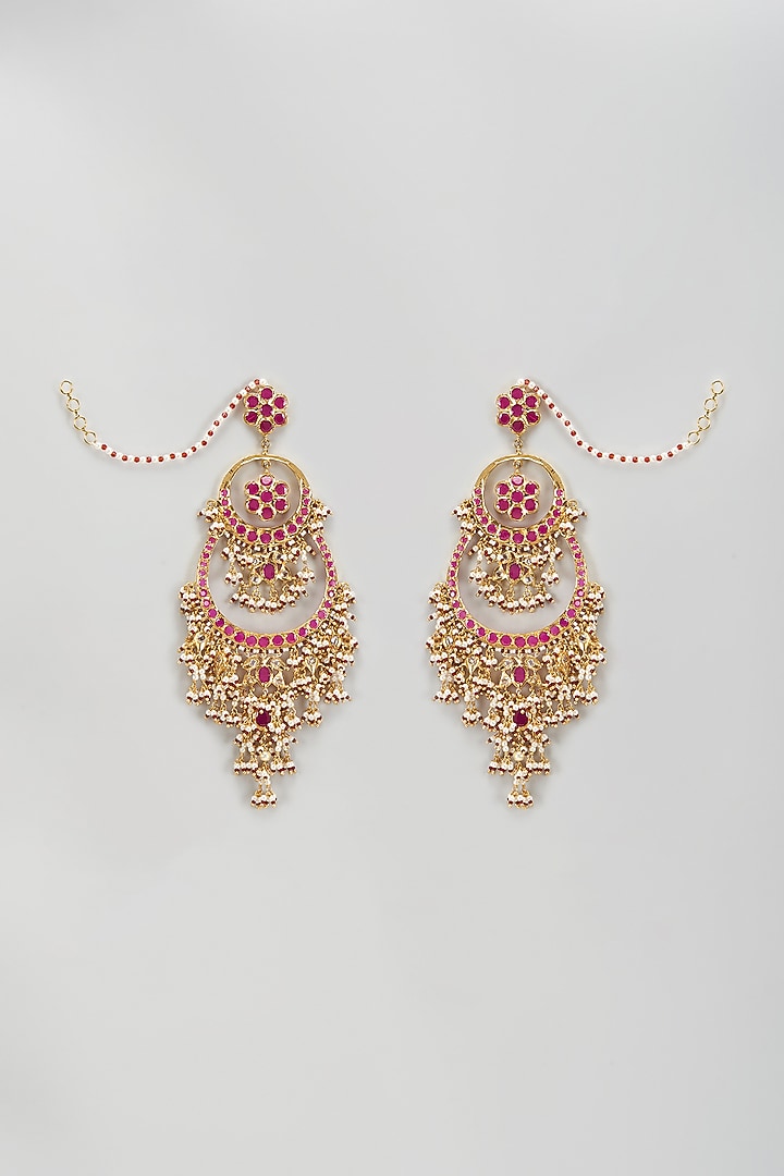 Gold Plated Kundan Polki & Red Onyx Chandbali Earrings by Kiara at Pernia's Pop Up Shop