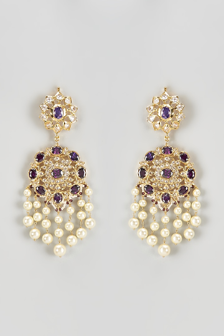 Gold Plated Kundan Polki & Pearl Chandbaali Earrings by Kiara at Pernia's Pop Up Shop