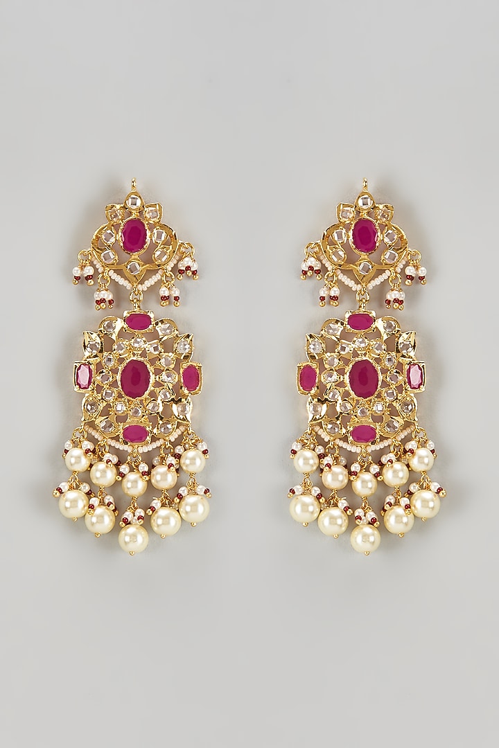 Gold Plated Kundan Polki & Pearl Chandbaali Earrings by Kiara at Pernia's Pop Up Shop