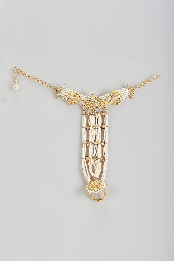 Gold Plated Kundan Polki & Pearl Hathphool by Kiara at Pernia's Pop Up Shop