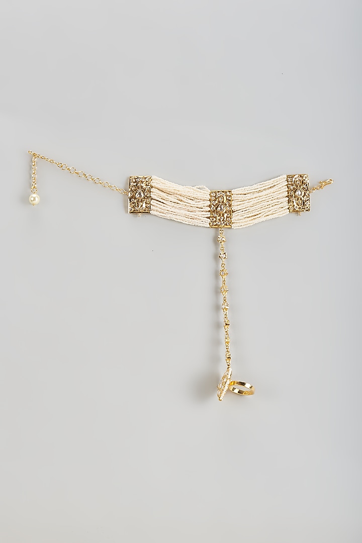 Gold Plated Kundan Polki & Pearl Hathphool by Kiara at Pernia's Pop Up Shop
