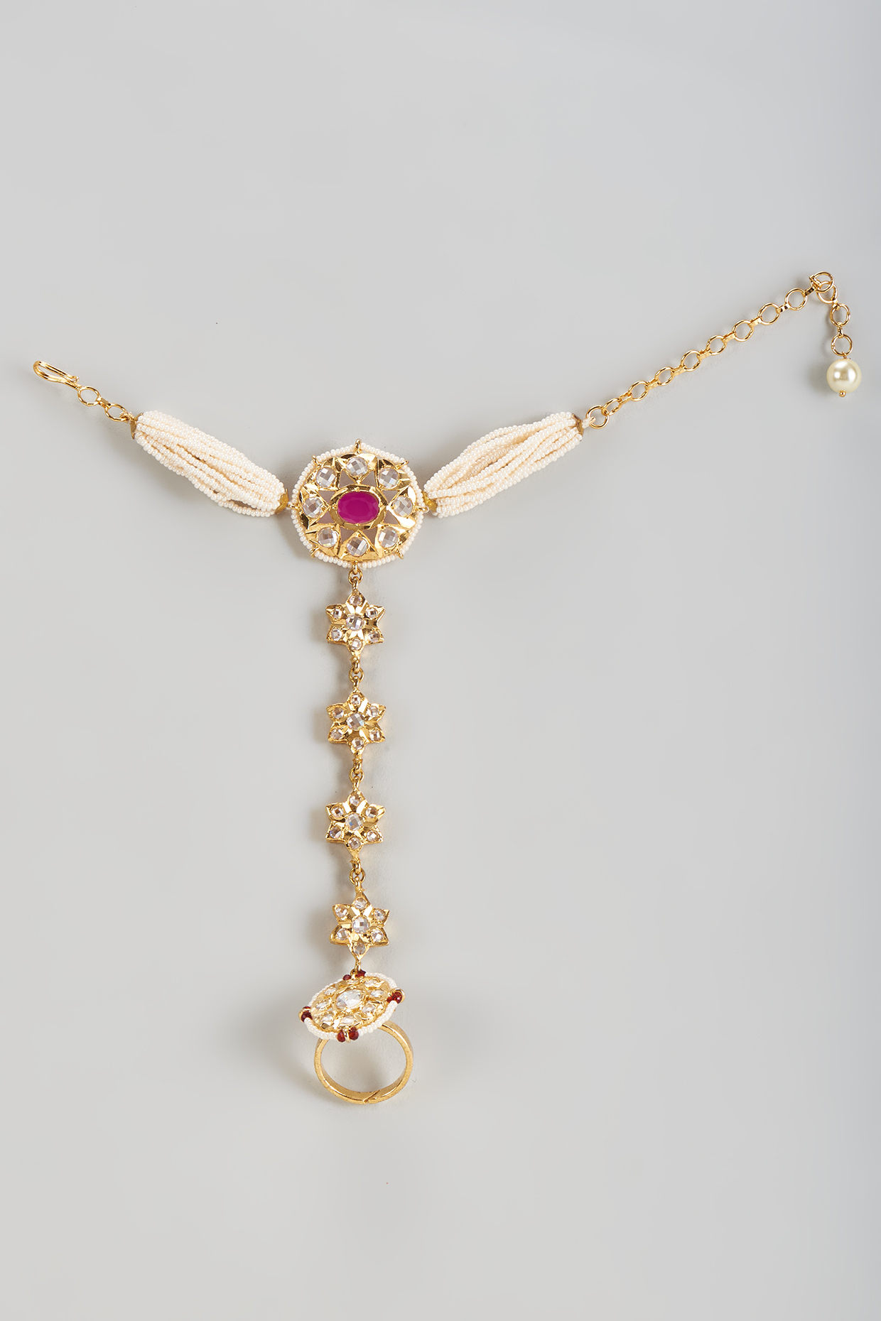 Gold Plated Kundan Polki & Red Onyx Hathphool by Kiara at Pernia's Pop Up Shop