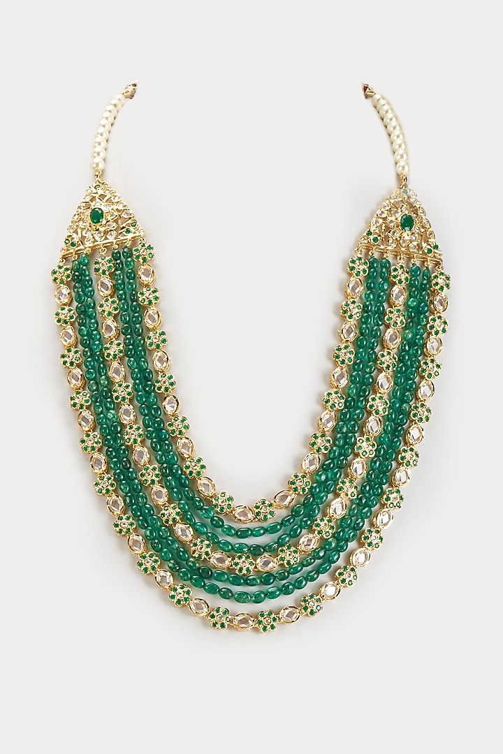 Gold Plated Kundan Polki & Green Beaded Necklace by Kiara at Pernia's Pop Up Shop