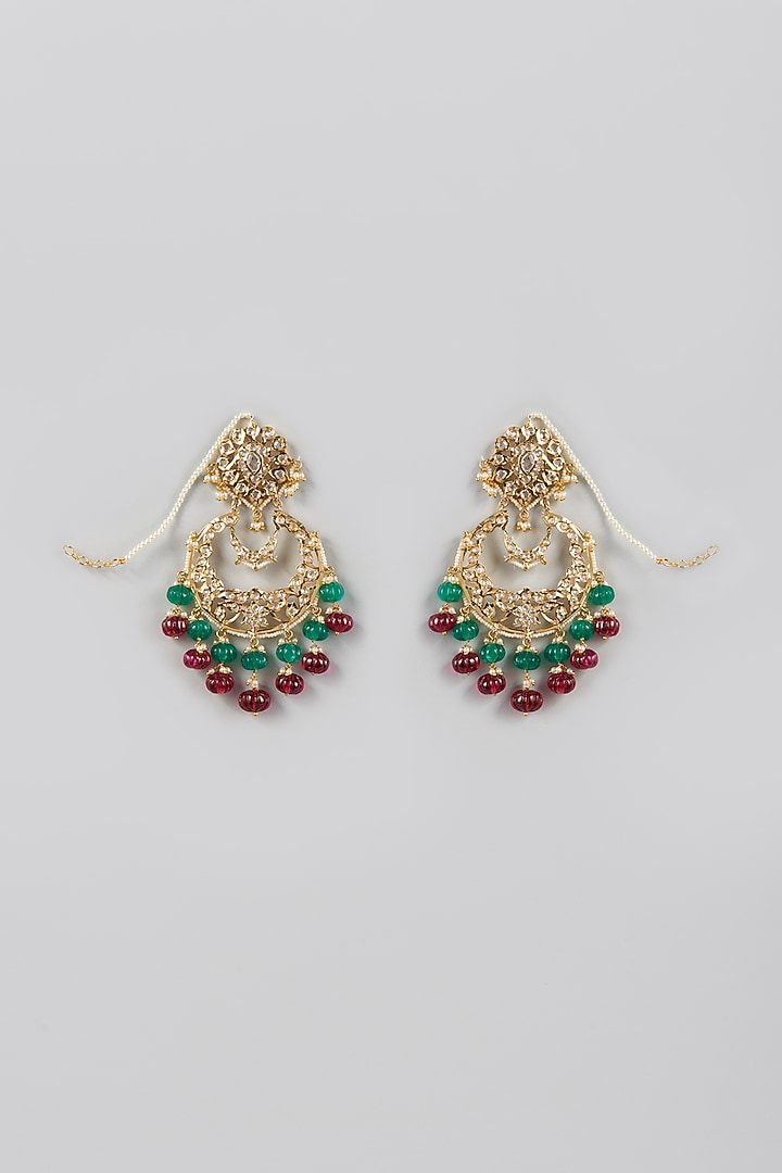 Gold Plated Kundan Polki Chandbali Earrings by Kiara at Pernia's Pop Up Shop