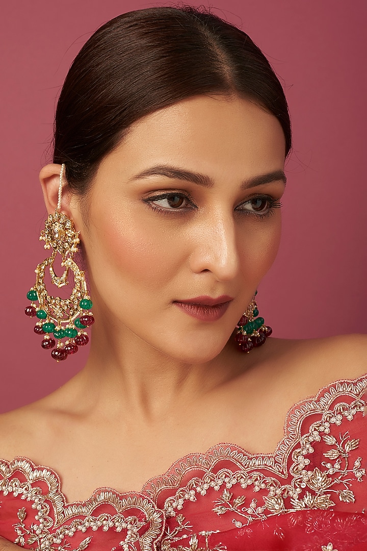 Gold Plated Kundan Polki Chandbali Earrings by Kiara at Pernia's Pop Up Shop