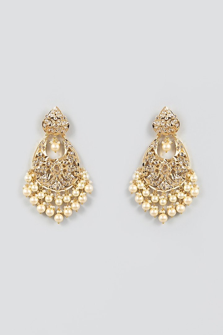 Gold Plated Pearls Chandbali Earrings by Kiara