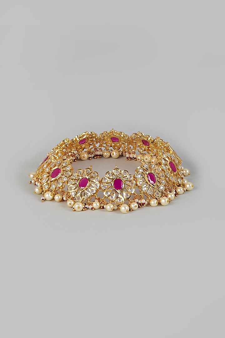 Gold Plated Kundan Polki Anklets by Kiara