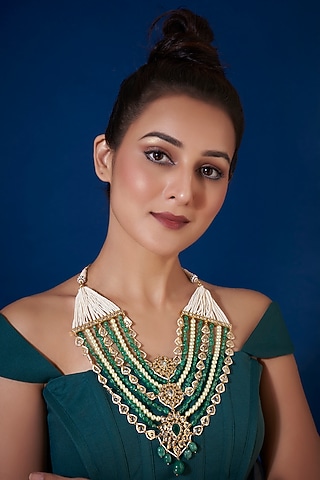 Gold Plated Kundan Polki Layered Necklace by Kiara