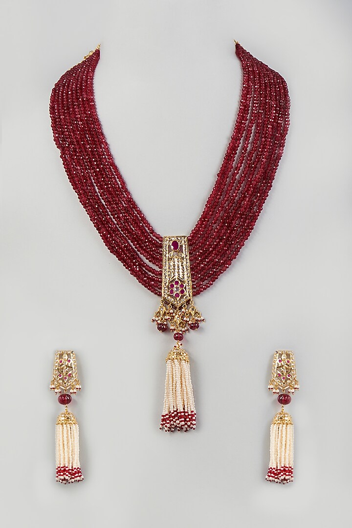 Gold Plated Kundan & Pearls Layered Necklace by Kiara at Pernia's Pop Up Shop