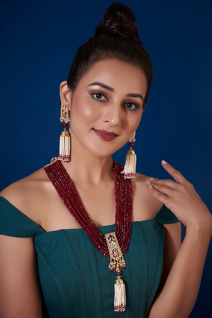 Gold Plated Kundan & Pearls Layered Necklace by Kiara at Pernia's Pop Up Shop