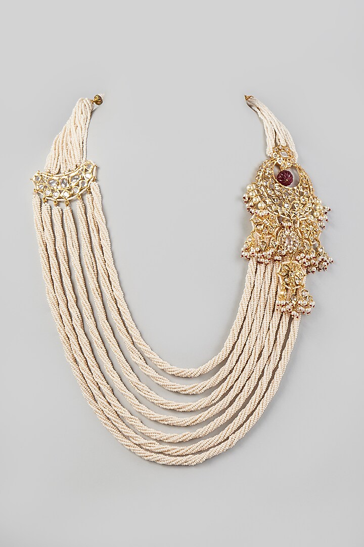 Gold Plated Layered Necklace With Kundan Polki by Kiara at Pernia's Pop Up Shop