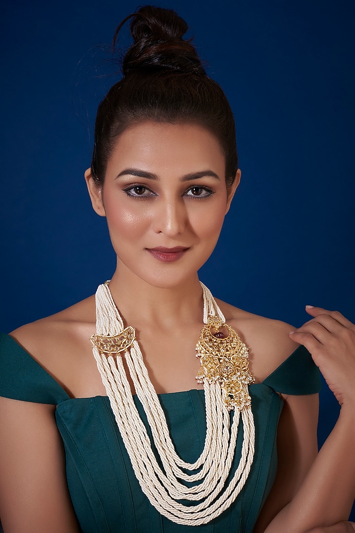 Gold Plated Layered Necklace With Kundan Polki by Kiara at Pernia's Pop Up Shop